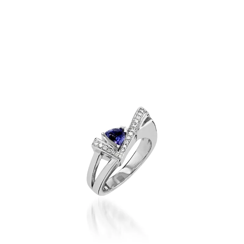 Women custom engagement rings -Pinnacle Petite Gemstone Ring with Pave Diamonds