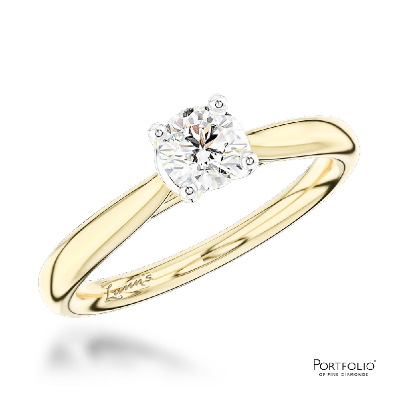 Women floral rings -Solitaire 0.50ct G SI1 Diamond Yellow Gold/Platinum Ring