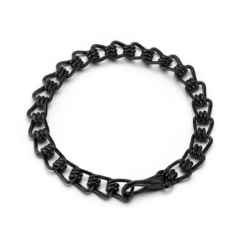 Women chic bangles and bracelets -HUXLEY BLACK STERLING SILVER COIL LINK BRACELET