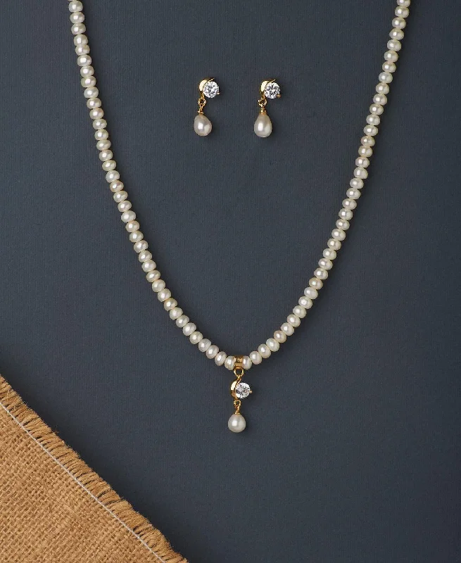 Handcrafted necklaces for women -Simple and Elegant Real Pearl Necklace Set