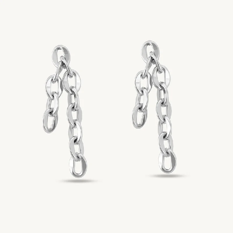 Women diamond stud earrings -Long Silver Chain Drop Earrings