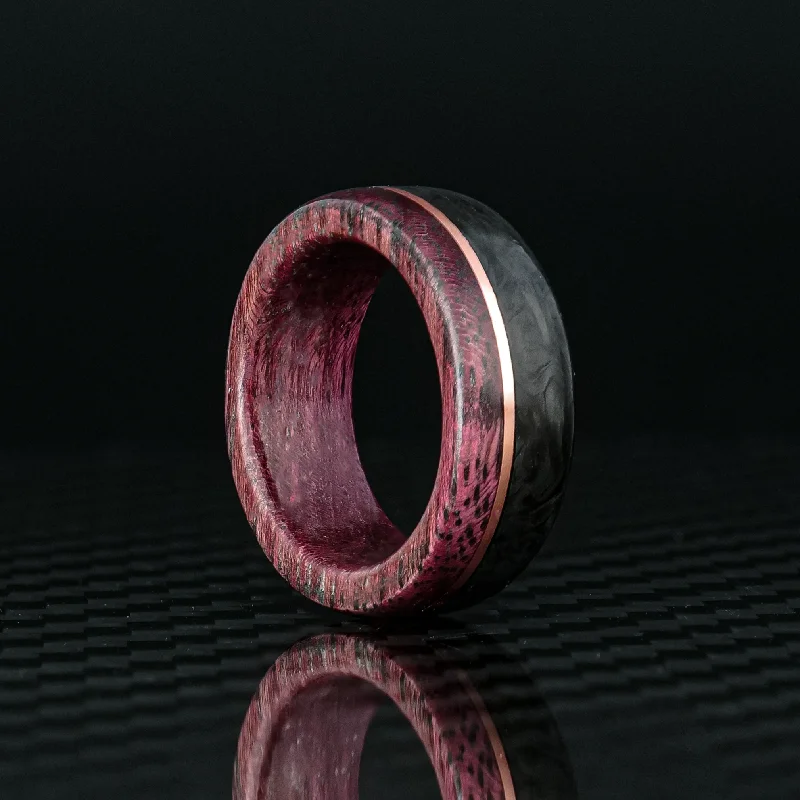 Women infinity rings -Forged Carbon Fiber, Redwood, and Gold Ring