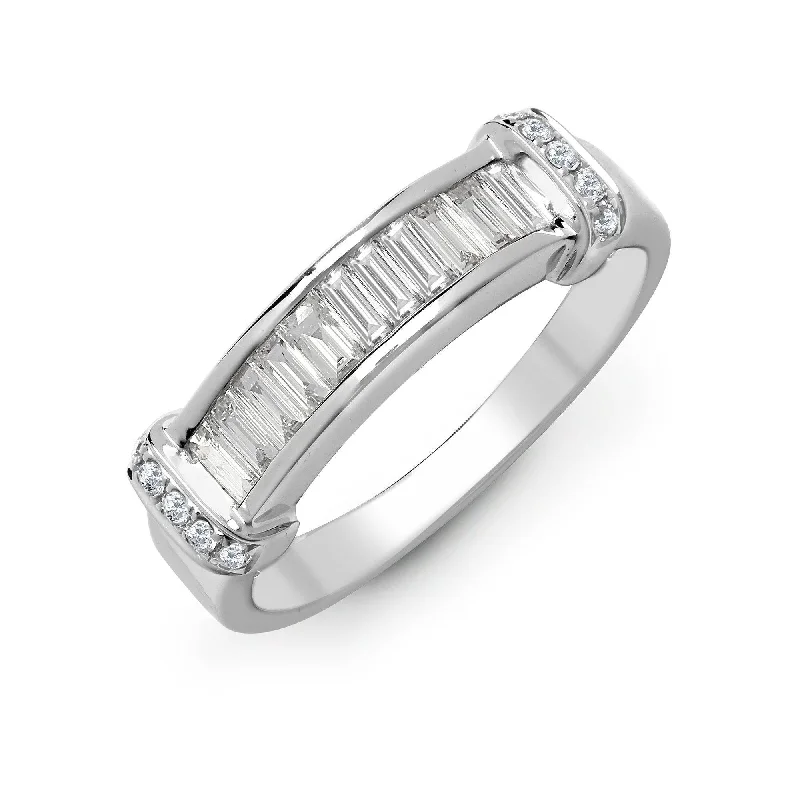 Vintage charm engagement rings for women -18ct White Gold 0.52ct Diamond R.B.C & Baguette Ring