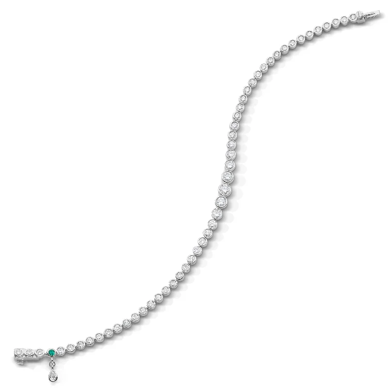 Women gemstone and silver bangles and bracelets -Midi Graduated Round Bezel Set Diamond 18K White Gold Tennis Bracelet