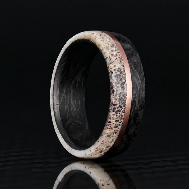 Women twisted rings -Forged Carbon Fiber, Deer Antler, and Gold Ring