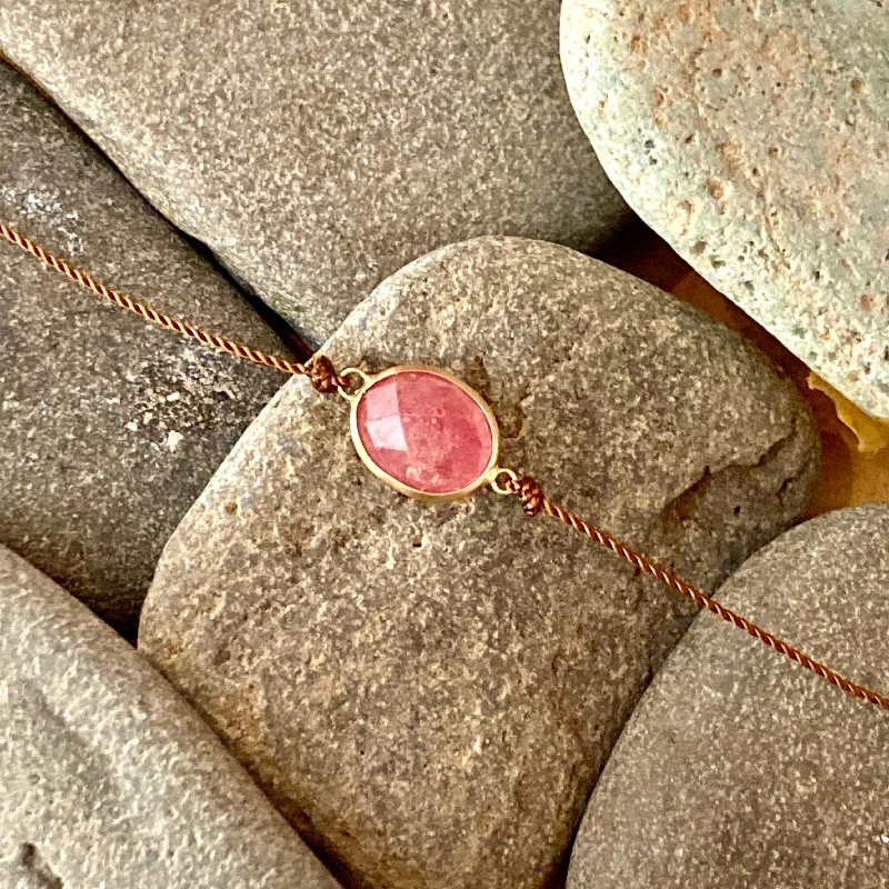 Women minimalist bangles and bracelets -One of a Kind Pink Sapphire 14K Gold Bracelet