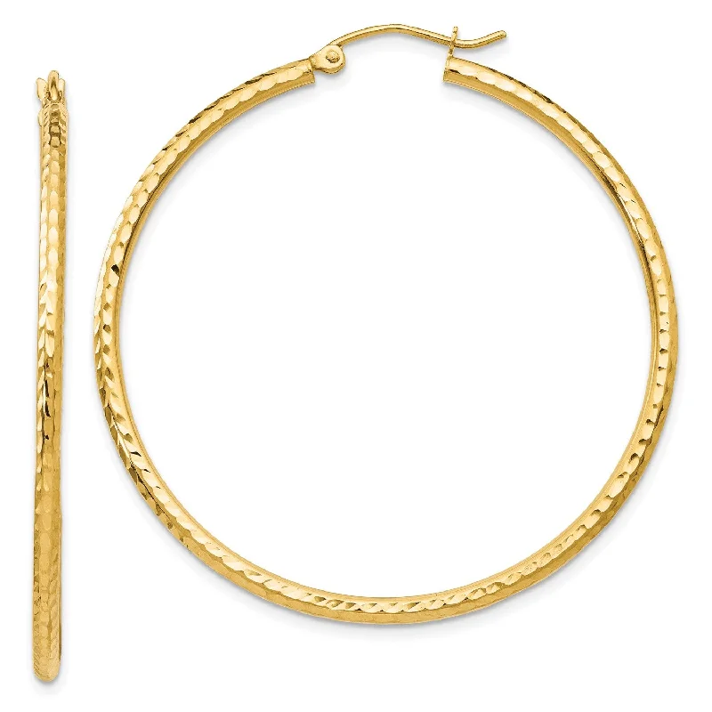 Women long earrings -14KT Yellow Gold 45X2MM Diamond-cut Hoop Earrings