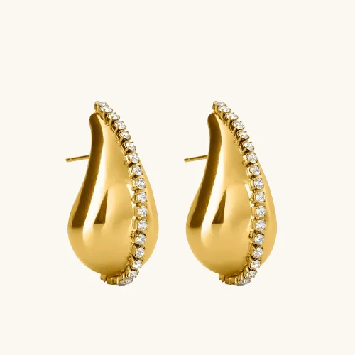 Women beaded earrings -Shinning Teardrop Gold Earrings