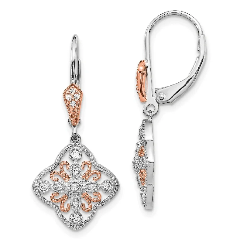 Women artistic earrings -1/8 CTW Diamond Leverback Earrings in 14KT White and Rose Gold