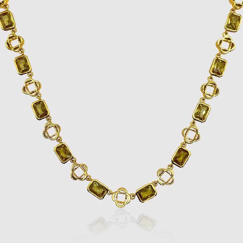 Birthstone charm necklaces for women -Yellow Gemstone Clover Necklace (Gold)