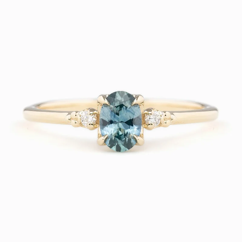 Boho engagement rings for women -Estel Ring 6x4mm 0.60ct Blue Green Montana Sapphire, 14k Yellow Gold