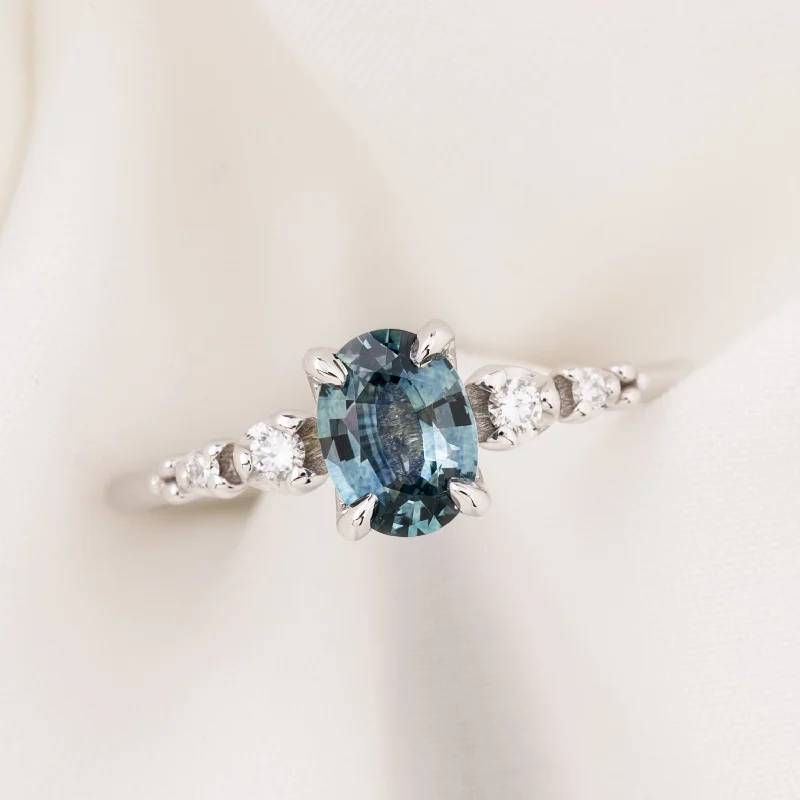 Trendy engagement rings for women -Estel Fleur Four Prongs Ring, 0.81ct Teal Blue Montana Sapphire, 14k White Gold (One of a kind)