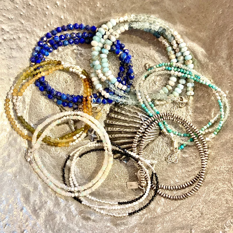 Women luxury pearl bangles and bracelets -Semi Precious Stone and Sterling Silver Wrap Bracelets