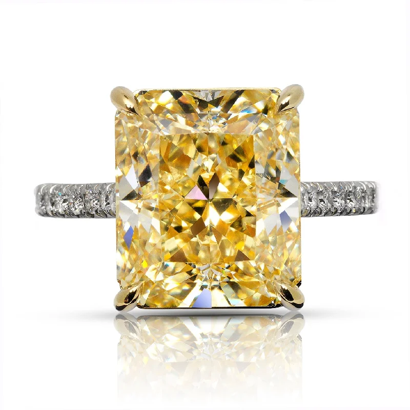 Women silver stacking rings -IVY 9 CARAT RADIANT CUT FANCY YELLOW  DIAMOND ENGAGEMENT RING PLATINUM & 18K GOLD GIA CERTIFIED 8 CT FY SI1 BY MIKE NEKTA