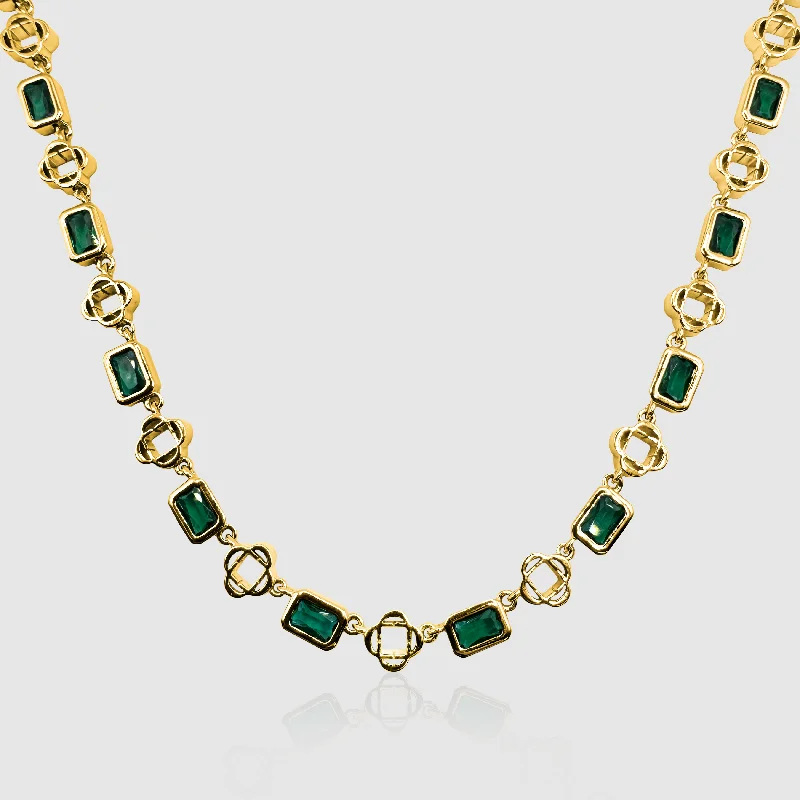 Classic diamond necklaces for women -Green Gemstone Clover Necklace (Gold)