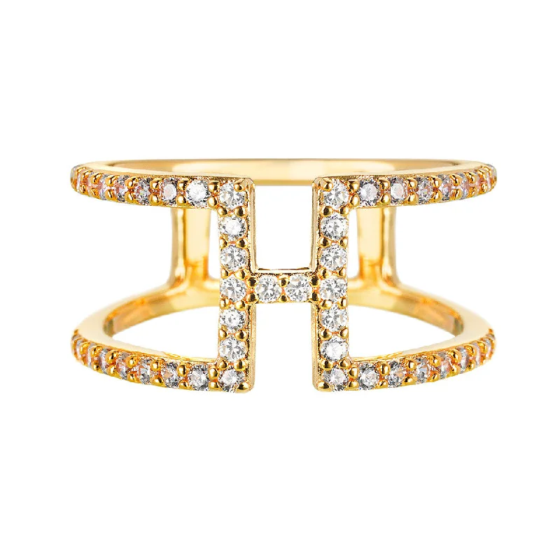 Women statement gemstone rings -Yellow Gold H Ring