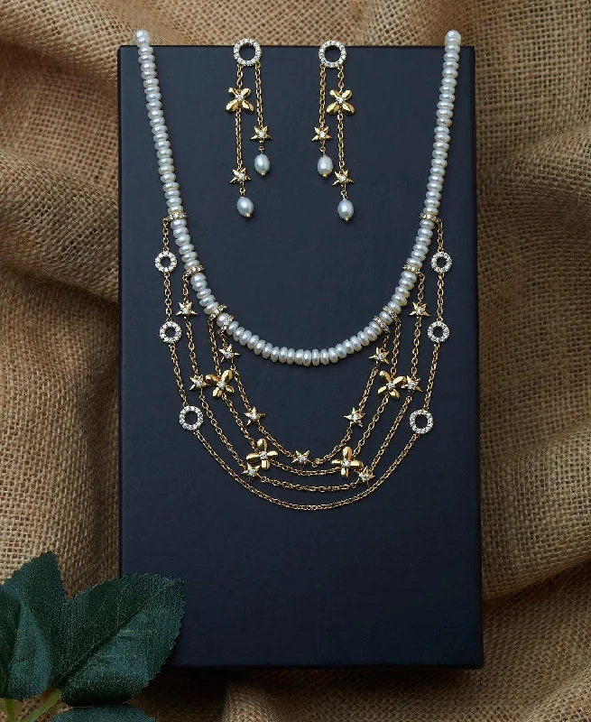 Crystal-encrusted necklaces for women -Ravishing Real Pearl Necklace Set