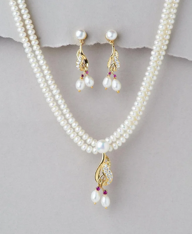 Simple gemstone necklaces for women -Trendy Real Pearl Necklace Set