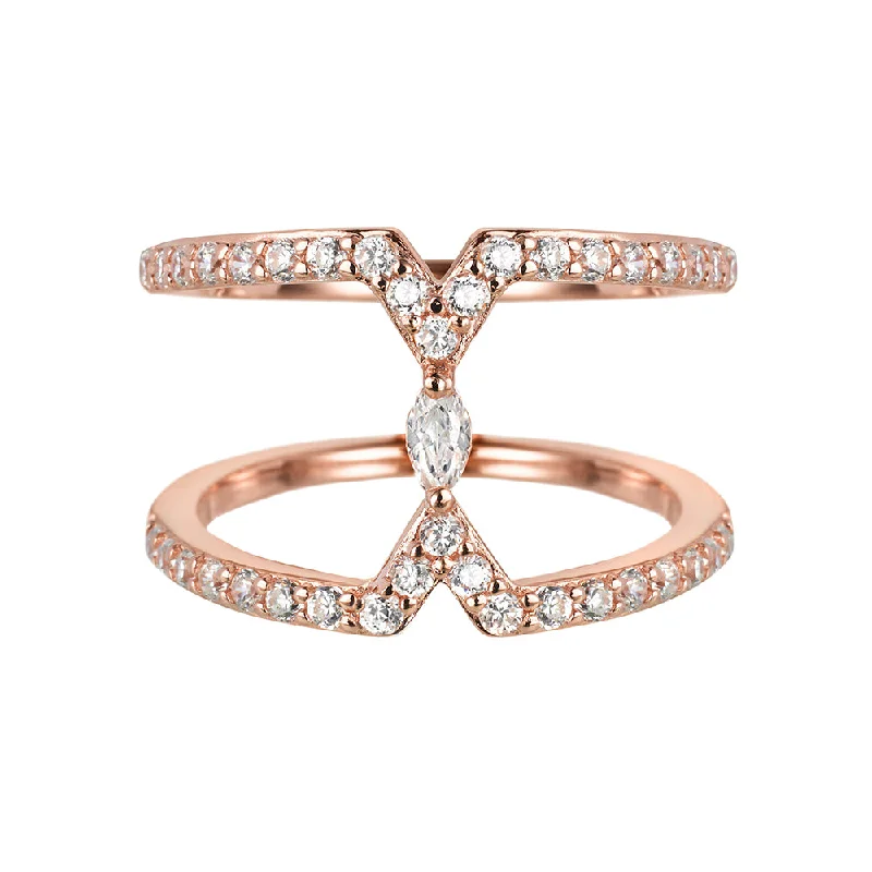 Women wide-band rings -Rose Gold Marquise Ring