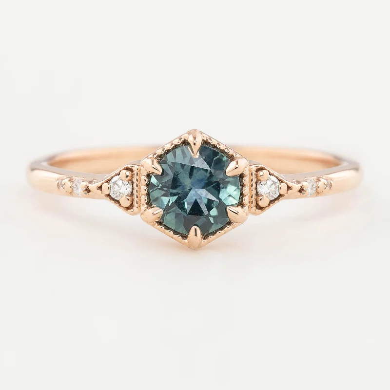 Infinity charm engagement rings for women -Agatha Ring  0.70ct Blue Green Montana Sapphire, 14k Rose Gold (One of a kind)