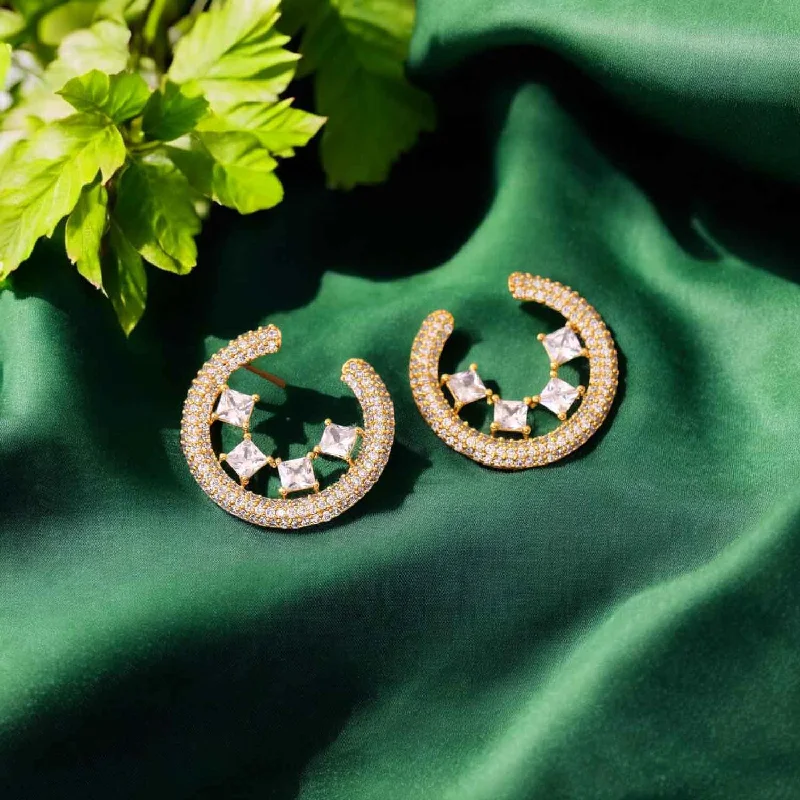 Women art deco earrings -Golden Solveig Zirconia Studs