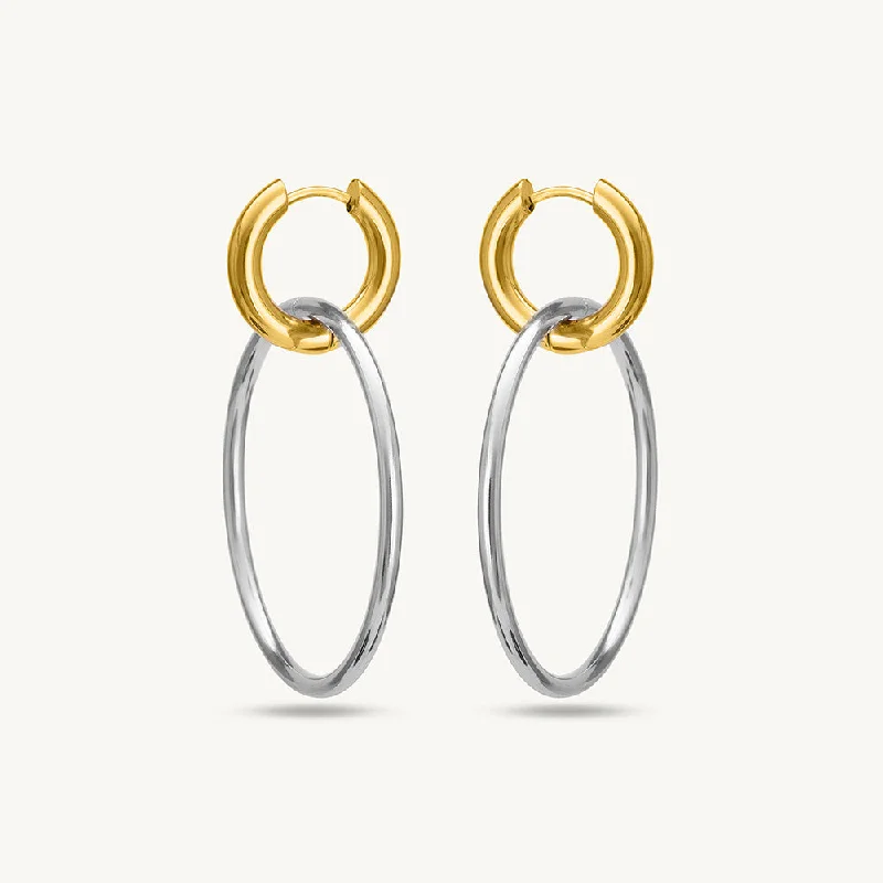 Women cubic zirconia earrings -Double Hoop Earrings With Gold Accents