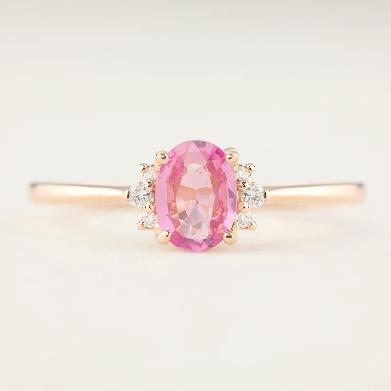 Pearl and gold engagement rings for women -Lena Ring 0.7ct Pink Sapphire, 14k Rose Gold (One of a kind)