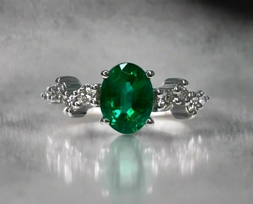 Women vintage rings -Gracie 1.31 Carats Oval Cut Emerald Gemstone Ring in 18K White Gold By Mike Nekta NYC