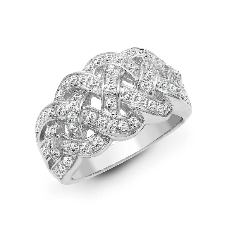 Elegant engagement rings for women -18ct White 1.12ct Diamond Plaited Ring