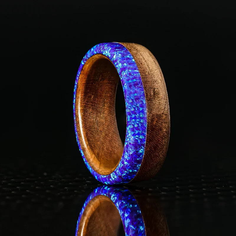 Women engraved rings -Cherry Wood and Opal Ring