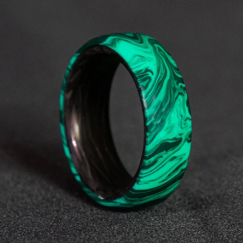 Women luxury wedding rings -Malachite Trustone and Carbon Fiber Ring