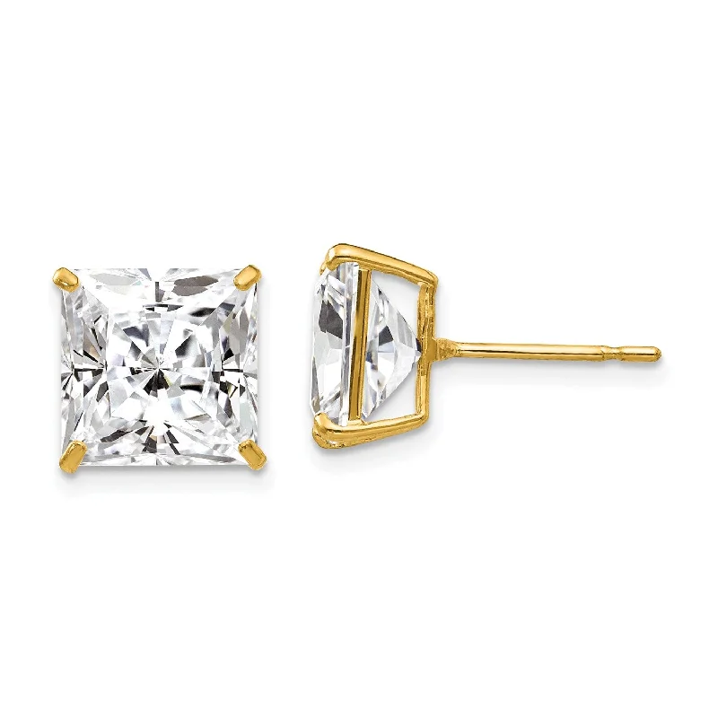 Gold earrings for women -14KT Yellow Gold 10MM Square Cubic Zirconia Stud Earrings