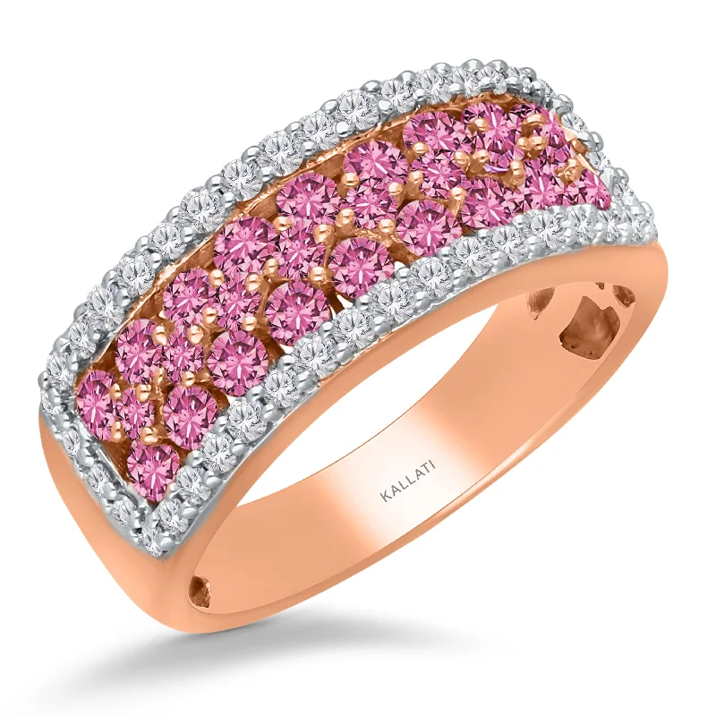 Women rose gold rings -Kallati Pink Sapphire Diamond Band