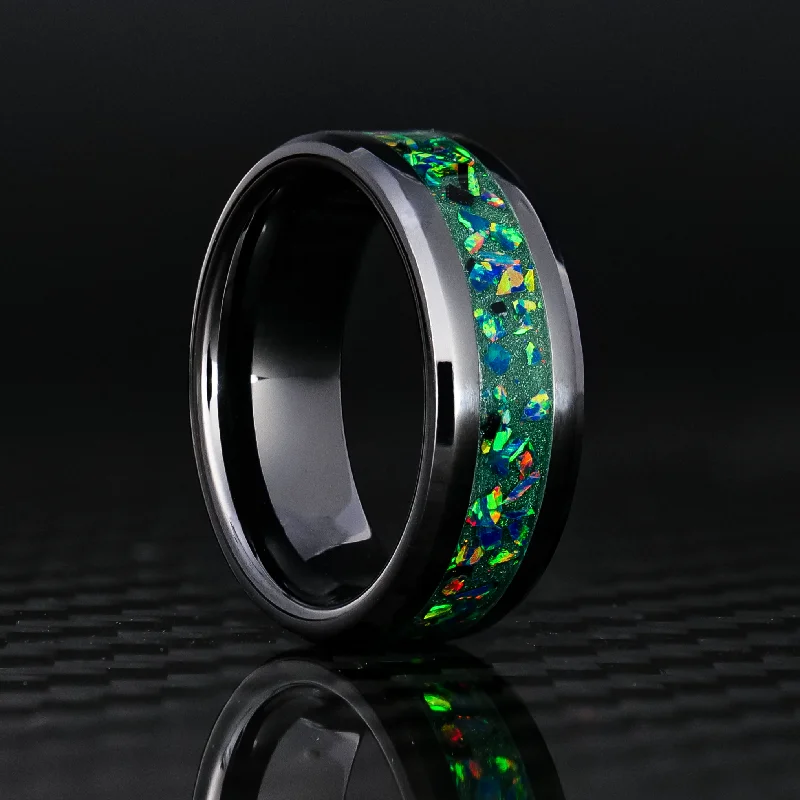 Women custom rings -Green Dragon Scale Opal Glowstone Ring