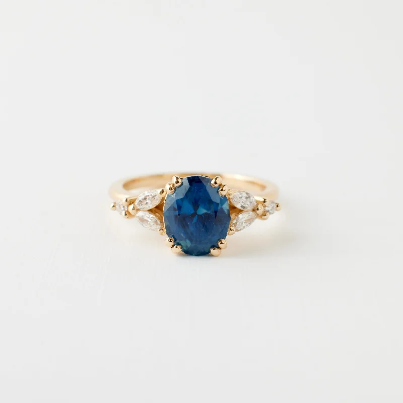 Colorful engagement rings for women -Goldie Ring - 2.30 Carat Blue Oval Sapphire