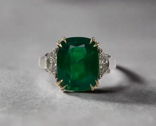 Women contemporary rings -Elianna 3.95 Carats Cushion Cut Emerald Gemstone Ring in 18K White Gold By Mike Nekta NYC