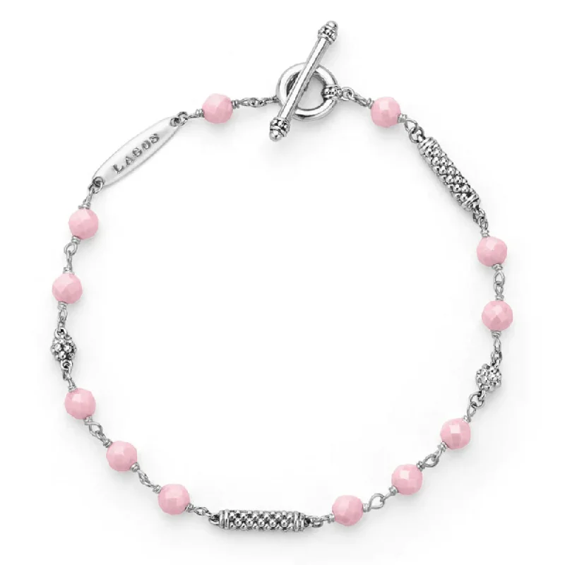 Women stackable silver bangles and bracelets -Lagos Caviar Icon Pink Ceramic Beaded Bracelet