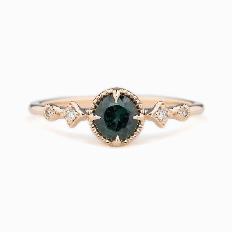 Chic engagement rings for women -Stella Ring 5mm 0.60ct Deep teal blue Queensland Sapphire 14K Rose Gold