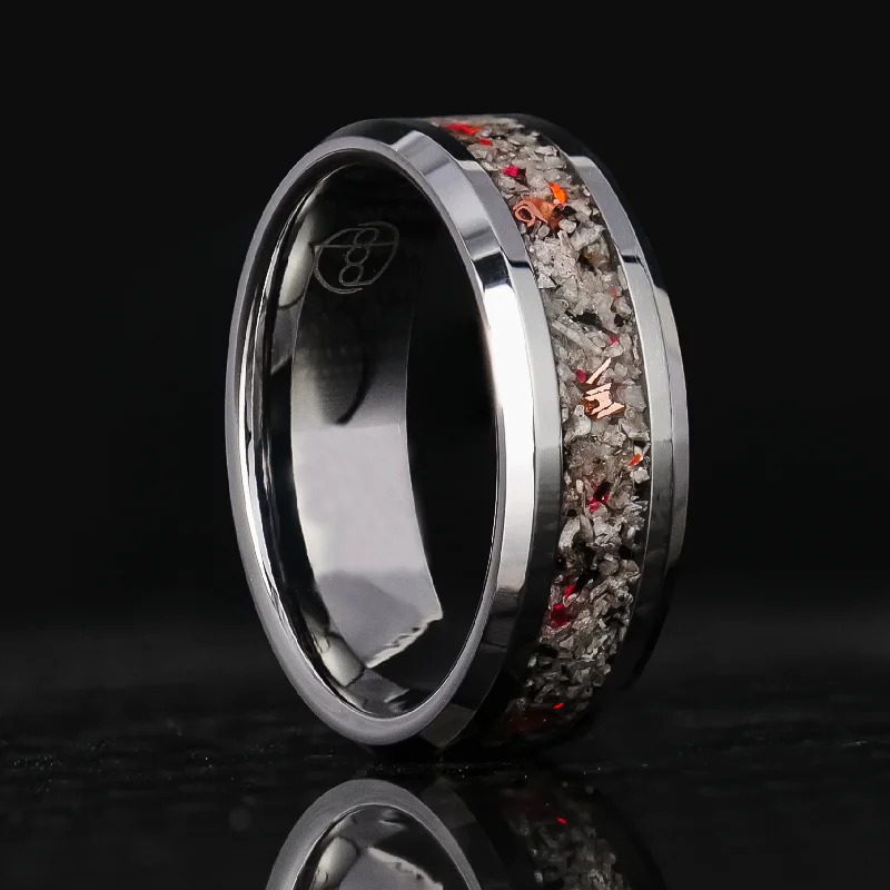 Women diamond rings -Crimson Yooperlite Glowstone Ring on Tungsten