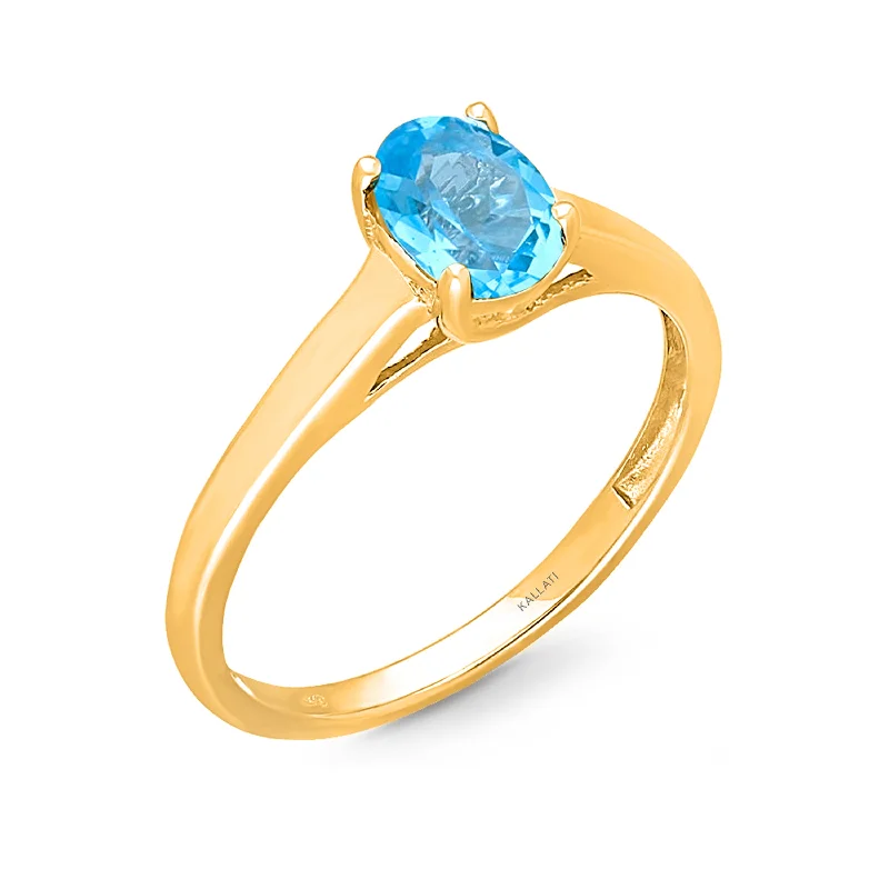 Women simple gold rings -Kallati Blue Topaz Ring