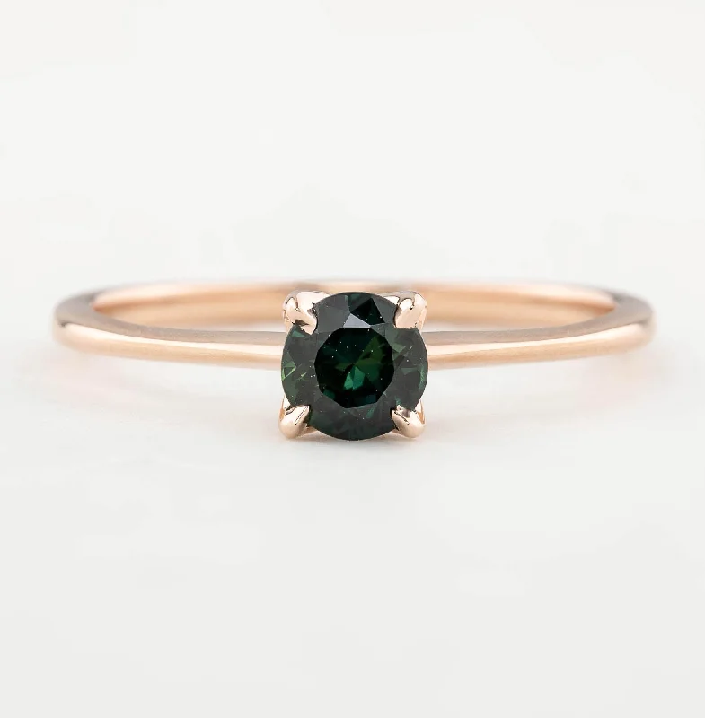 Engraved gemstone engagement rings for women -Sara Ring - 4.8mm 0.55ct Blue Green Queensland Sapphire, 14k Rose Gold