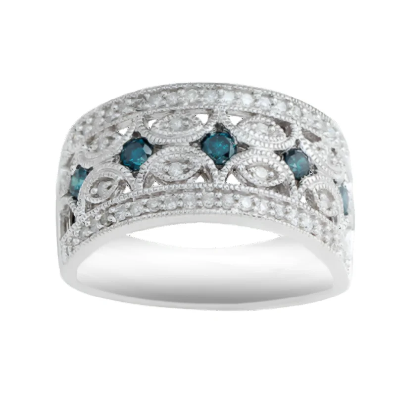 Women luxury wedding rings -1/2ctw Blue & White Diamond Vintage Style Band