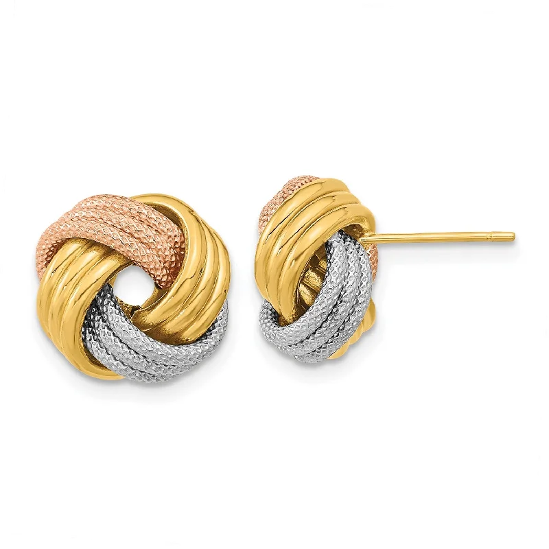 Women fashion earrings -14KT Gold Tri-Color 12.5MM Love Knot Earrings