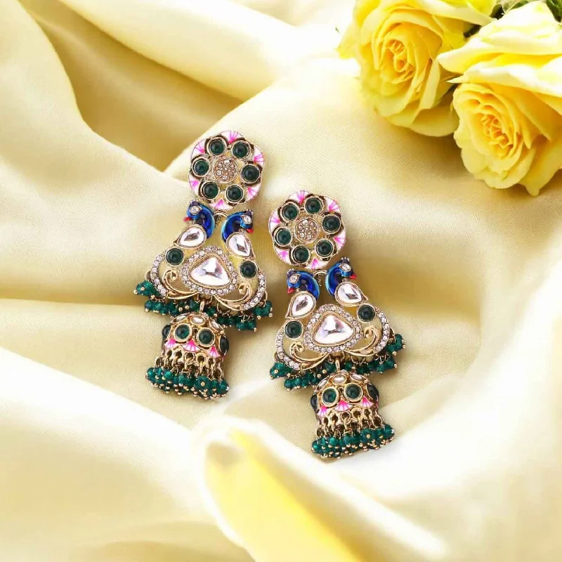 Women personalized earrings -Emerald Bhagya Jhumkis