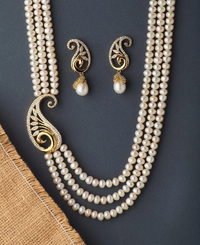 Boho necklaces for women -Traditional Stone Studded Pearl Necklace Set