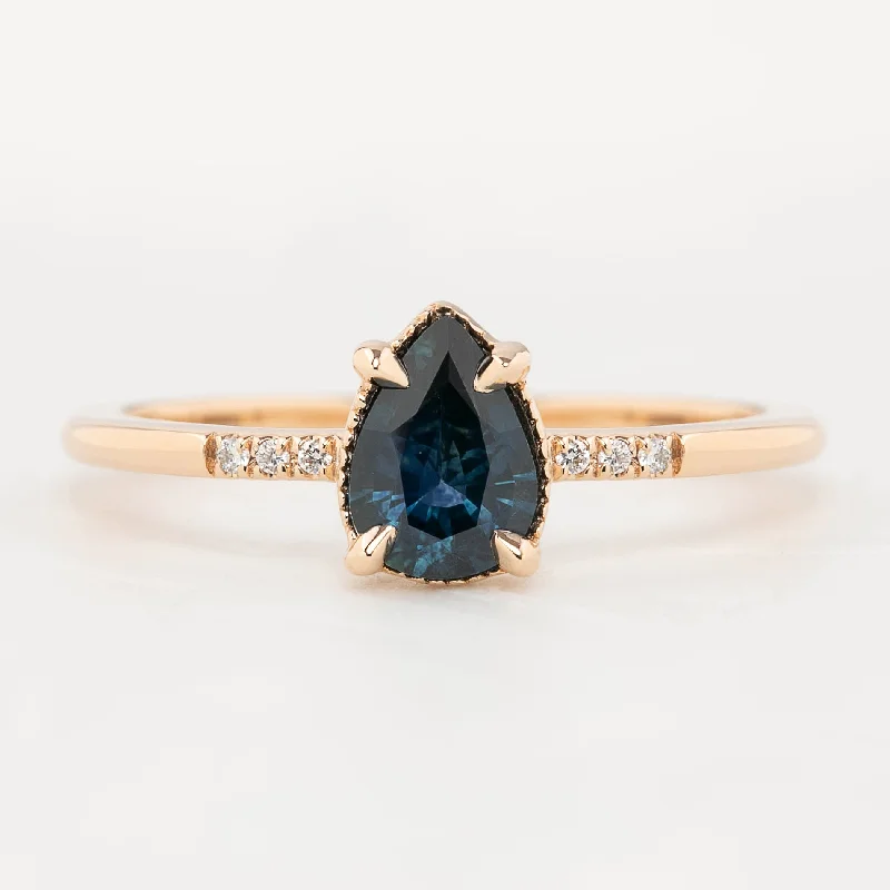 Luxury cuff engagement rings for women -Grace Ring 0.73ct Pear Cut Teal Blue Montana Sapphire, 14k Rose Gold (One of a kind)