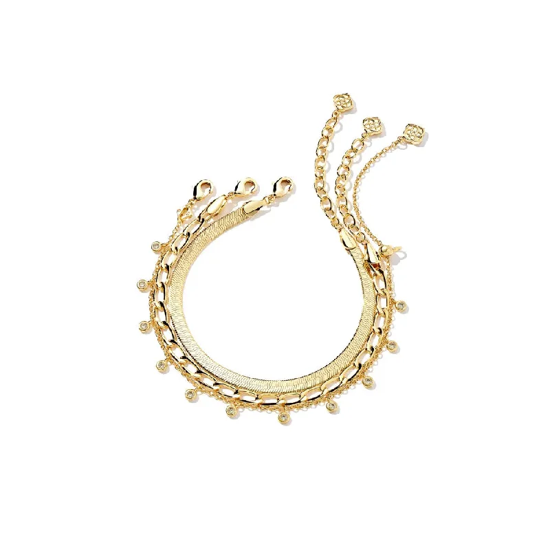 Women statement bangles and bracelets -Kendra Scott Kassie Set of 3 Chain Bracelets in Gold