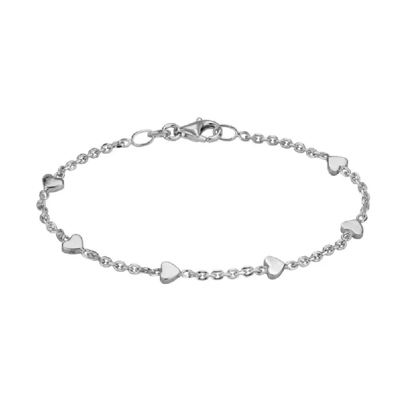 Women dainty bangles and bracelets -Sterling Silver Hearts Station Bracelet