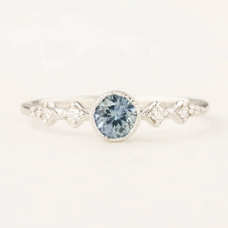 Classic silver engagement rings for women -Celeste Ring 4.5mm 0.45ct Blue Montana Sapphire, 14k White Gold