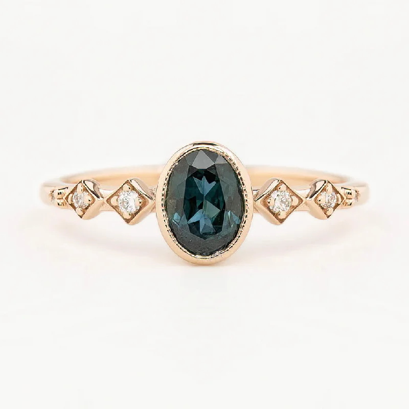 Customized engagement rings for women -Celeste Ring 0.76ct Deep Teal Blue Queensland Sapphire, 14K Rose Gold (One of a kind)